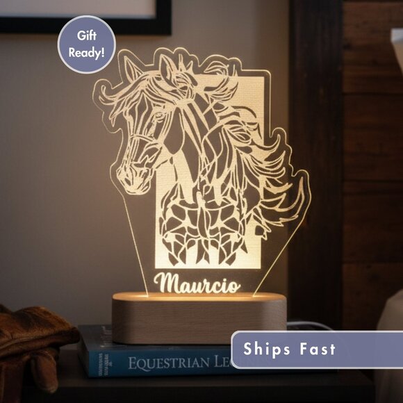 Geometric Horse Custom Name Light • Personalized LED Cloud Decor • Kid Gift - Picture 1 of 8